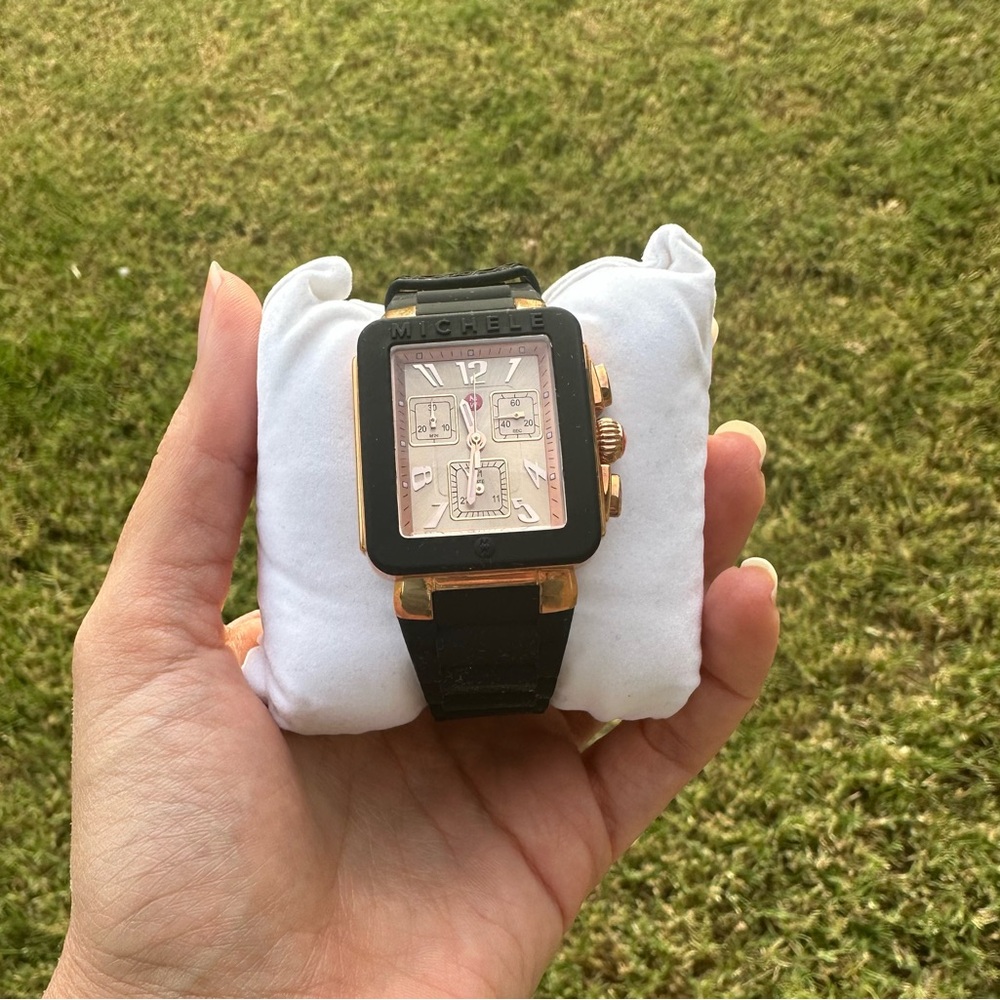 Michele Black and Gold Square Dial Watch
